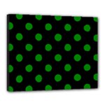 Polka Dots - Green on Black Canvas 20  x 16  (Stretched)