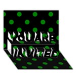 Polka Dots - Green on Black YOU ARE INVITED 3D Greeting Card (7x5)