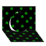 Polka Dots - Green on Black Circle 3D Greeting Card (7x5)