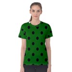 Polka Dots - Black on Dark Green Women s Cotton Tee