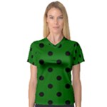 Polka Dots - Black on Dark Green Women s V-Neck Sport Mesh Tee