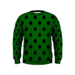 Polka Dots - Black on Dark Green Kid s Sweatshirt