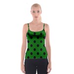 Polka Dots - Black on Dark Green Spaghetti Strap Top