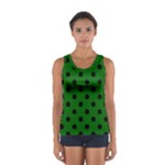 Polka Dots - Black on Dark Green Women s Sport Tank Top