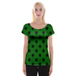 Polka Dots - Black on Dark Green Women s Cap Sleeve Top