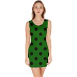 Polka Dots - Black on Dark Green Bodycon Dress
