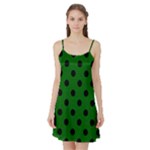 Polka Dots - Black on Dark Green Satin Night Slip