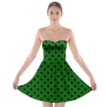 Polka Dots - Black on Dark Green Strapless Bra Top Dress