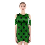 Polka Dots - Black on Dark Green Women s Cutout Shoulder Dress
