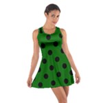 Polka Dots - Black on Dark Green Cotton Racerback Dress