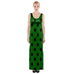 Polka Dots - Black on Dark Green Maxi Thigh Split Dress