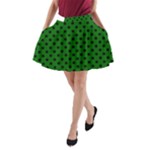 Polka Dots - Black on Dark Green A-Line Pocket Skirt