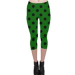Polka Dots - Black on Dark Green Capri Leggings