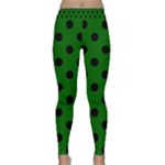 Polka Dots - Black on Dark Green Yoga Leggings