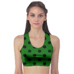 Polka Dots - Black on Dark Green Women s Sports Bra