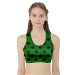 Polka Dots - Black on Dark Green Women s Sports Bra with Border