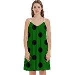 Polka Dots - Black on Dark Green Women s Reversible Sports Bra with Border