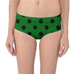 Polka Dots - Black on Dark Green Mid-Waist Bikini Bottoms