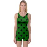 Polka Dots - Black on Dark Green One Piece Boyleg Swimsuit
