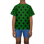 Polka Dots - Black on Dark Green Kid s Short Sleeve Swimwear