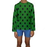 Polka Dots - Black on Dark Green Kid s Long Sleeve Swimwear