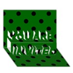 Polka Dots - Black on Dark Green YOU ARE INVITED 3D Greeting Card (7x5)