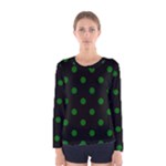 Polka Dots - Dark Green on Black Women s Long Sleeve T-shirt