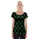 Polka Dots - Dark Green on Black Women s Cap Sleeve Top