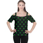 Polka Dots - Dark Green on Black Women s Cutout Shoulder Tee