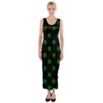 Polka Dots - Dark Green on Black Fitted Maxi Dress