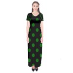 Polka Dots - Dark Green on Black Short Sleeve Maxi Dress