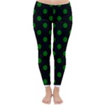 Polka Dots - Dark Green on Black Winter Leggings