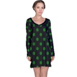 Polka Dots - Dark Green on Black Long Sleeve Nightdress
