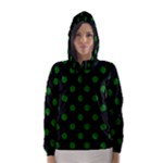 Polka Dots - Dark Green on Black Hooded Wind Breaker (Women)