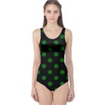 Polka Dots - Dark Green on Black One Piece Swimsuit