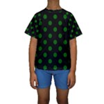 Polka Dots - Dark Green on Black Kid s Short Sleeve Swimwear