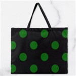 Polka Dots - Dark Green on Black Zipper Large Tote Bag
