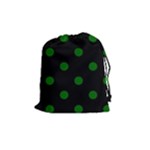 Polka Dots - Dark Green on Black Drawstring Pouch (M)
