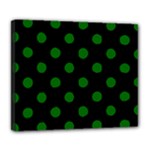 Polka Dots - Dark Green on Black Deluxe Canvas 24  x 20  (Stretched)