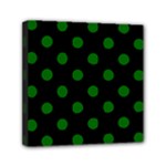 Polka Dots - Dark Green on Black Mini Canvas 6  x 6  (Stretched)