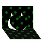 Polka Dots - Dark Green on Black Heart 3D Greeting Card (7x5)