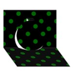 Polka Dots - Dark Green on Black Circle 3D Greeting Card (7x5)