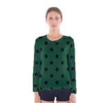 Polka Dots - Black on Forest Green Women s Long Sleeve T-shirt