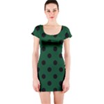 Polka Dots - Black on Forest Green Short Sleeve Bodycon Dress