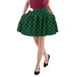 Polka Dots - Black on Forest Green A-Line Pocket Skirt