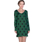 Polka Dots - Black on Forest Green Long Sleeve Nightdress