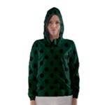 Polka Dots - Black on Forest Green Hooded Wind Breaker (Women)