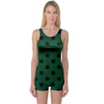 Polka Dots - Black on Forest Green One Piece Boyleg Swimsuit