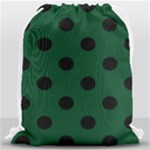 Polka Dots - Black on Forest Green Drawstring Bag (Large)