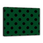 Polka Dots - Black on Forest Green Canvas 16  x 12  (Stretched)